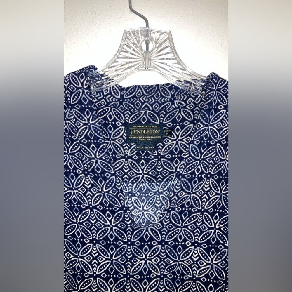 Pendleton Navy And White Patterned Boho Blouse Me… - image 2